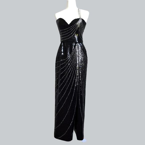 VINTAGE ROSE TAFT COUTURE RARE !!!GORGEOUS Rhinestone Beaded Sequin Dress XS - Picture 2 of 10